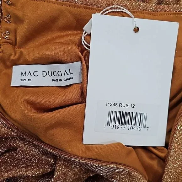 Mac Duggal Bishop Sleeve High Neck Dress Sz 12 - Picture 3 of 11